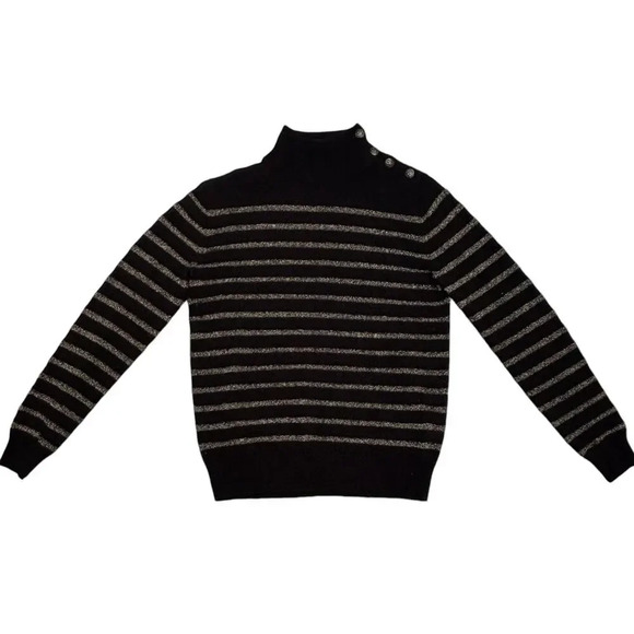 Nili Lotan Cashmere Spruce Sweater Size XS Black with Gold Lurex Stripes - Picture 3 of 7